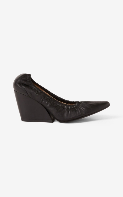 Kenzo Women Wrinkle Leather Court Shoe Black